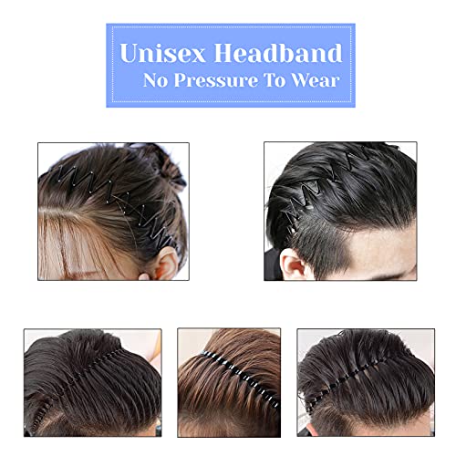 Auhoky 18Pcs Metal Hair Bands Fashion Headbands, Spring Wavy Hair Hoop Unisex Black Wavy Headband Slicked Back Headband, Non Slip Sports Hairband For Women Men #TOP2