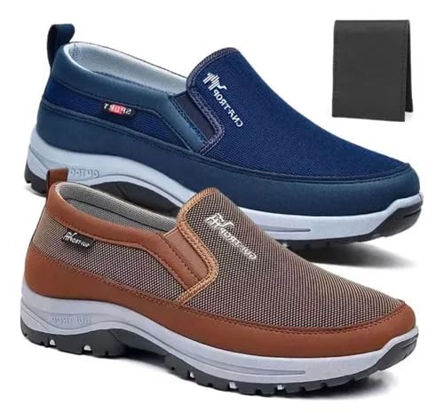 Kit 2 Pares Tenis Mocassim Masculino Ortopedico + Carteira (Azul/Castanho, BR, Adulto, Numérico, 42)