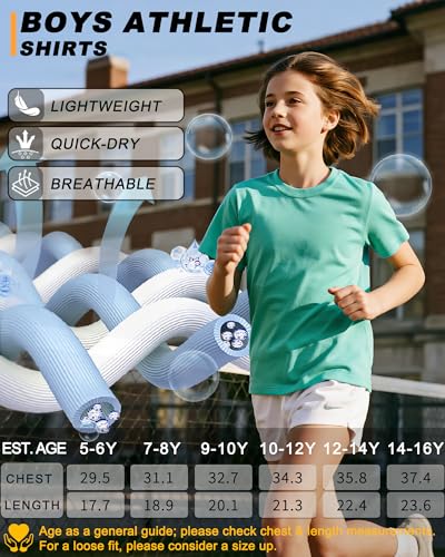 Image of Boys Shirts Athletic Dry Fit Neon T Shirts Short Sleeve Kids Youth Moisture Wicking Quick Dry Sports Training Performance Tee