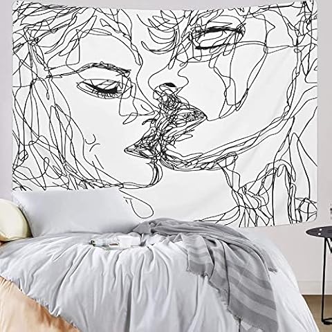 Yastouay Kuss Wandteppich, Abstrakte Kunst Frauen Männer Wandteppich Psychedelic aus Polyester Hausdekor Morden Deko Skizze Tuch Cover