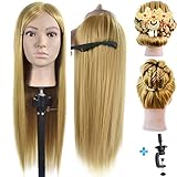 Cabeza de maniquí de 66 a 71 cm, 100 % fibra sintética para peluquería con soporte de abrazadera de mesa