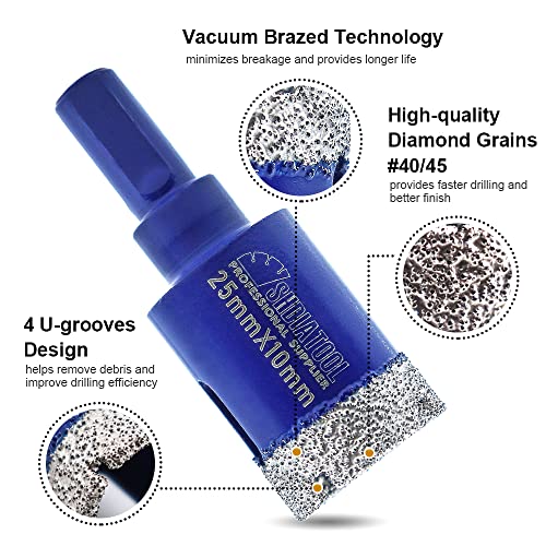 Shdiatool Diamond Drill Core Bits Set For Porcelain Triangle Shank Hole Saw Cutter For Tile Marble Ceramic Granite On Angle Grinder 11Pieces(6/8/10/20/25/28/32/35/45/50/65Mm) #TOP4