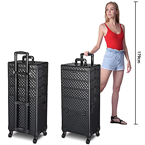 Byootique 4In1 Rolling Makeup Case Aluminum Cosmetic Train Case Organizer With Mirror Extra Large Storage Trolley 360-Degree Swivel Wheels #TOP1