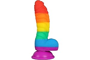 Realistic Rainbow Dildo | Liquid Silicone Material | 2 Balls | Strong Suction Cup