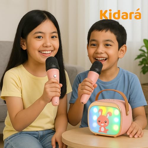 Image of Bunny Beats Karaoke Speaker with 2 Wireless Mics | Rechargeable Bluetooth Music Toy with LED Lights, | Fun Singing Set for Kids - Gift for Girls & Boys Ages 3 4 5 6 7 8 9 10 (Pink)