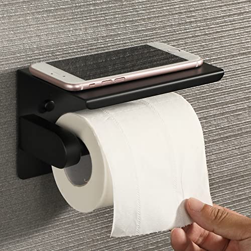 Alise Toilet Paper Holder Tissue Holders Paper Towel Roll Storage With Mobile Phone Shelf Wall Mount With Self-Adhesive Or Screws Drilling,Sus304 Stainless Steel Matte Black #TOP1