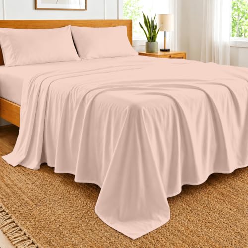 Kotton Culture Bed Sheets 4 Piece 100% Egyptian Cotton 600 Thread Count Soft Crisp Cooling Cotton Luxury Hotel Sheets Thick with 16" Inch Deep Pocket Snug Fit Sateen Weave(Peach,Olympic Queen)