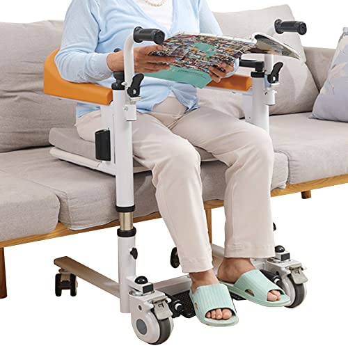 Altura Ajustable 20cm Elevador de Pacientes con Asiento Dividido a 180°, Silla de para Traslado en Silla de Ruedas, Silla de Ducha para Minusválidos con Manivela de Elevación, Carga 150kg