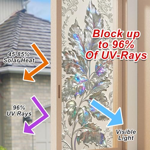 Vinilo decorativo adhesivo para ventana BlissYard hojas plateadas 17.7x39.3 pulg miniatura 4