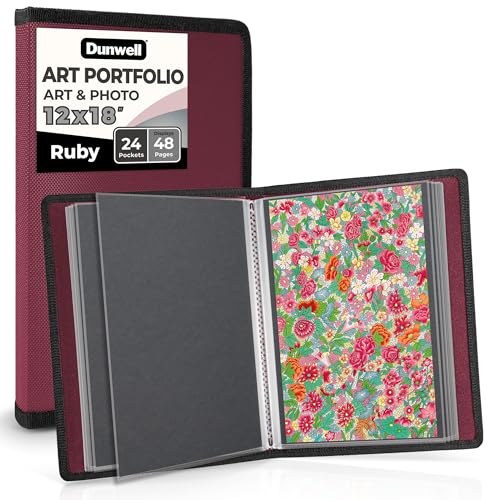 La mejor selección de Carpetas de dibujo los preferidos por los clientes. 45 Dunwell Carpeta de portafolios de arte de 12 x 18 pulgadas con papel de montaje negro (Rubí), carpeta grande para almacenamiento de obras de arte, 24 fundas de visualización 48...