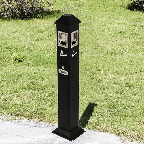 DowPie Cenicero de pie para Exterior, Bote de Basura metálico Resistente de 120 cm con protección contra la Lluvia para Mantener el Contenido seco, para Uso Comercial y residencial. Black
