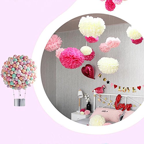 22 st Tissuepappersblommor Pom Pom Ros, roséguld, elfenben, vit