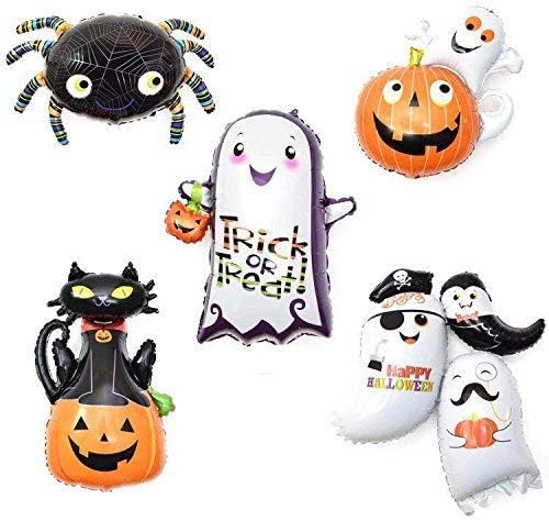 Halloween Balloons Pack of 5pcs Extra Large”Trick or Treat”"Black Cat"”Pumpkin””Spider””Ghost” Foil Balloons for Halloween Decoration Halloween Party Supplies