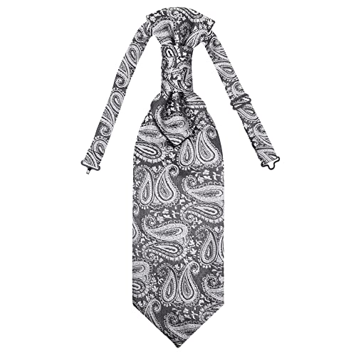 WANYING Cravatta da Uomo Plastron Pre-legata con Chiusura a Gancio Regolabile per Matrimonio Accessori per lo Sposo - Paisley Grigio Scuro