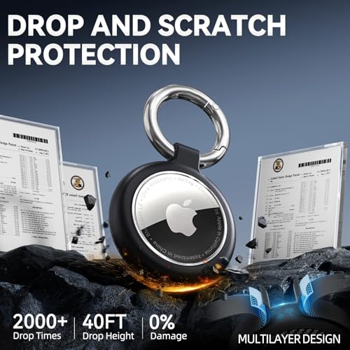 Inesore Hülle für Apple AirTag Anhänger, Wasserdichter Schlüsselanhänger & Carbonfaser-Optik für Air Tag, Kratzfeste Halterung für Haustierhalsband, Gepäckanhänger und Schlüsselbund (Schwarz) – Bild 6