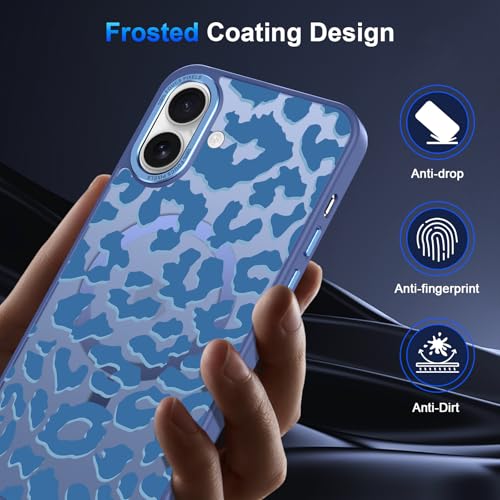 Coque iPhone 16 Plus MagSafe imprimé guépard bleu marine chic - 4