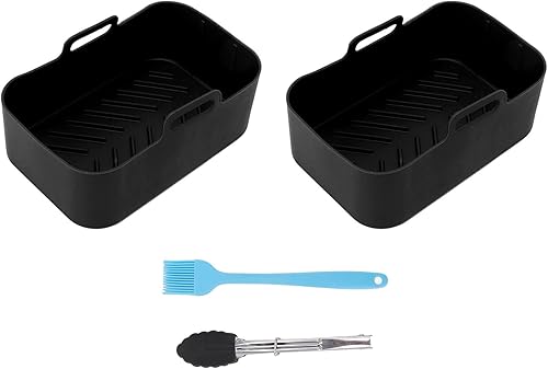 Miniatura 6 de Juego de 2 cestas de silicona para freidora, olla de cocina de aire de silicona, para Ninja DZ201 Foodi 8QT freidora doble con cepillo y clip