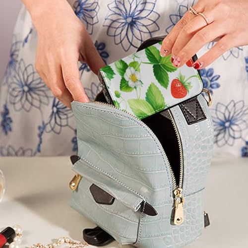 Small RFID Credit Card Holder Wallet with Zipper, Leather Wallet Case for Women Watercolor Strawberries3
