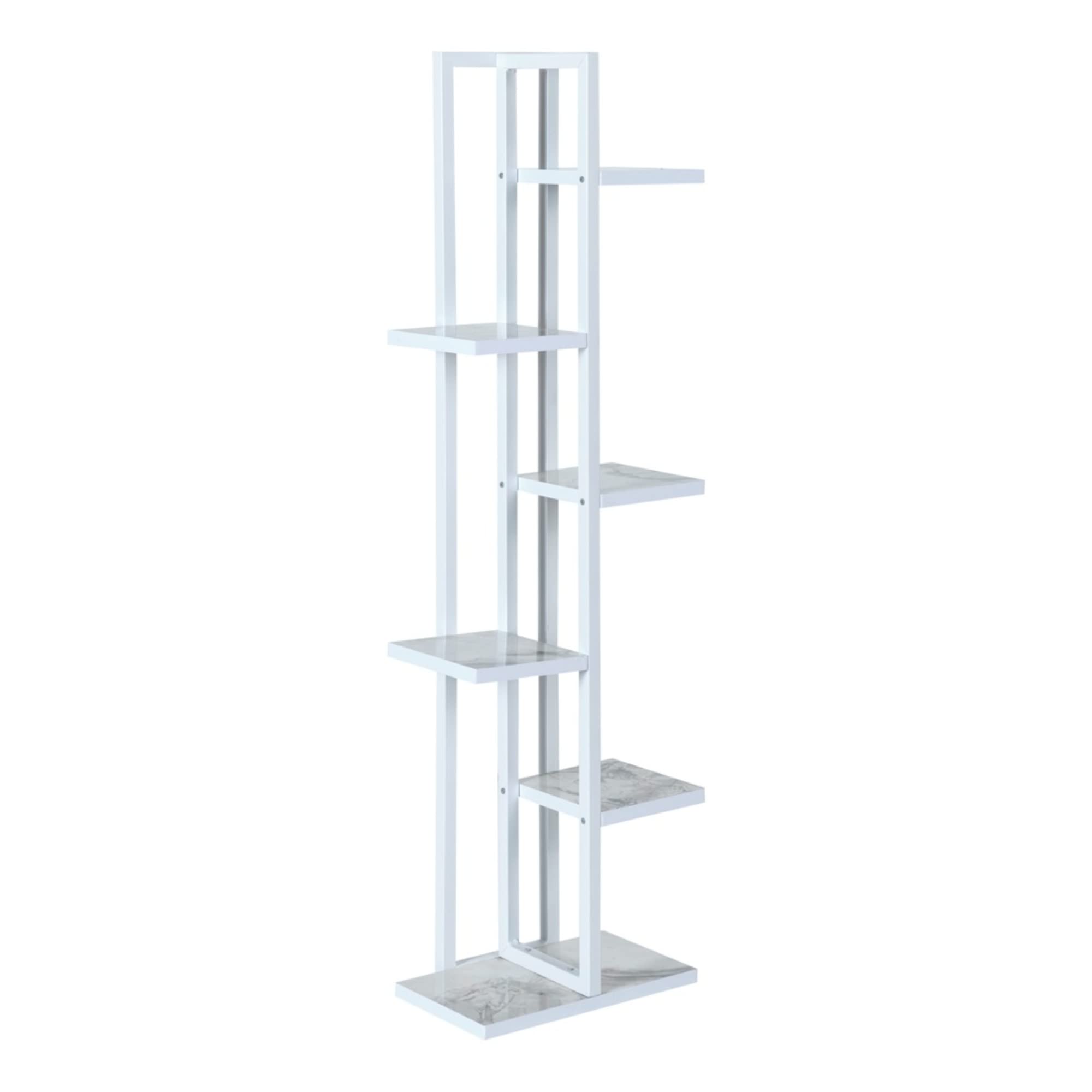 [en.casa] Scaffale Portapiante (AxLxP) 120 x 34 x 21 cm Mobile a Terra con Ripiani Portaoggetti Organizzatore per Piante - Bianco/Marmo Bianco