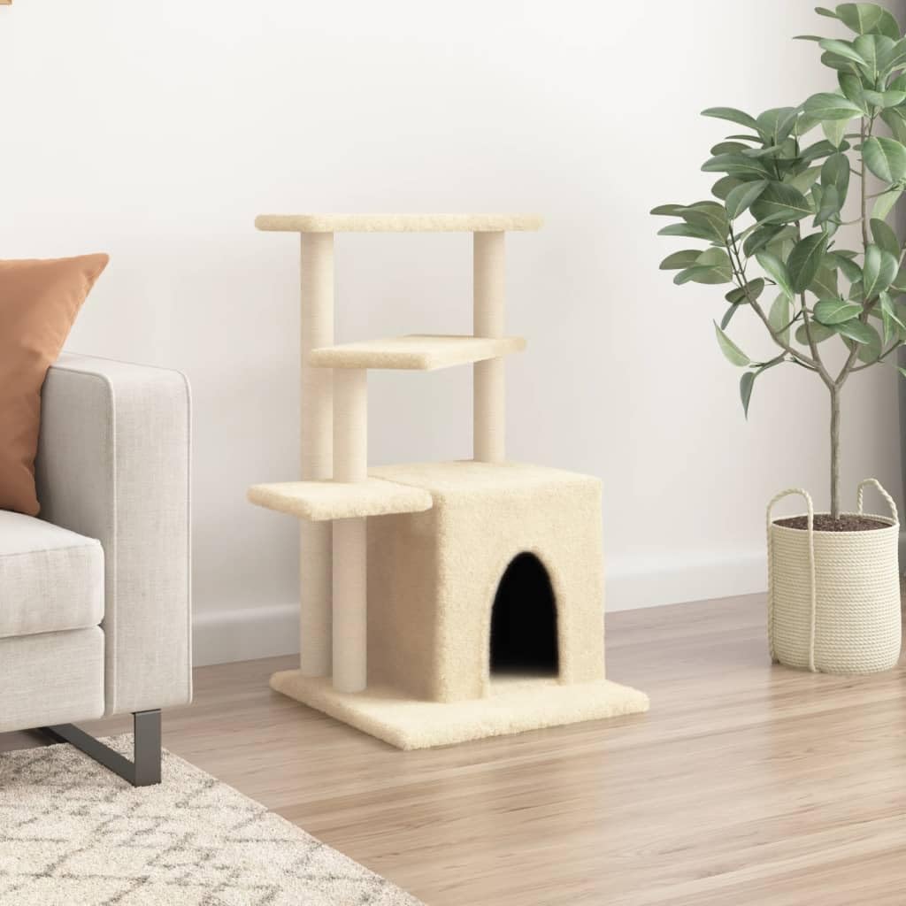 Kratzbaum Katze mit Sisal Stamm, Kletterbaum mit Höhle und Hängematte, Plüsch Liegemulde, kratzbrett, Spielturm für Klettern, Spielen, Schlafen in Wohnung und Balkon, 59,5 x 59 x 83,5 cm