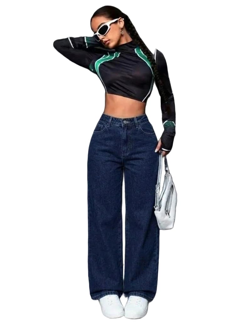 Women's Denim Stretchable High Waist Baggy Straight Jeans for Women-picture-29