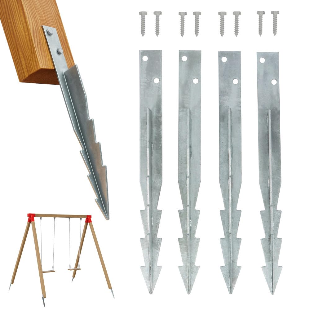 Oxeo Kit ancrage au Sol balançoire - 4 ancrages 44 cm en Acier Galvanisé Ancre Support de Poteau - pour balançoire Tour Aire de Jeux