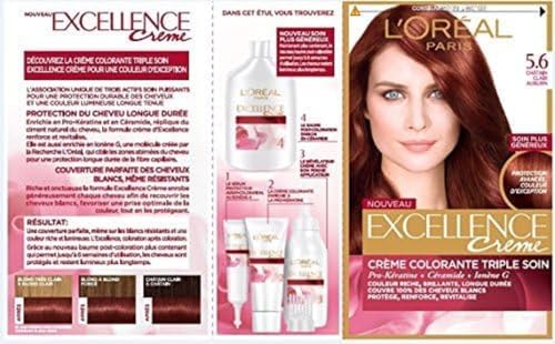 L'ORÉAL PARIS - Tinte permanente de triple cuidado, cubre el 100% de las canas – Crema Excellence – Nuance: Castaño (5,60)