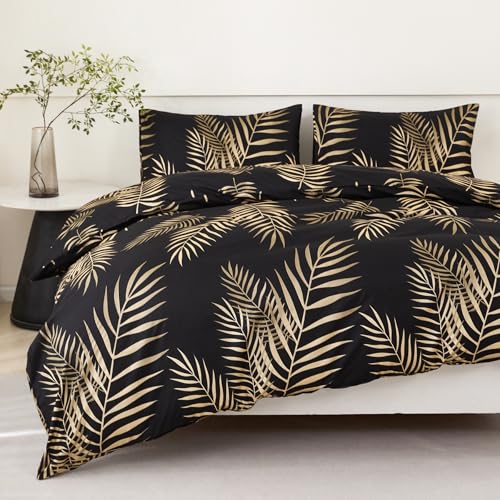 Jemiipee Bettwäsche 135x200 4 teilig Schwarz Gold, Bettwäsche-Set mit...