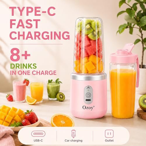 Image of Juicer for Home ^ CITRODA Juicer Mixer Grinder with 1500mAh Battery, 6 Blades 3Gears Fast Blending, 2-Jar Capacity (400ml*2) | 40 Watts Bullet Rechargeable Portable Personal Juicer (Pink)