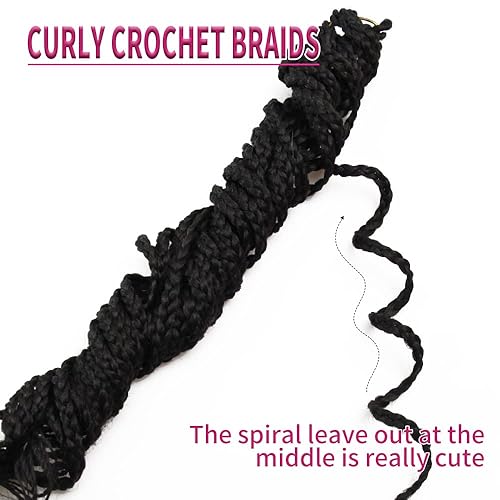Miniatura 10 de Goddess - Trenzas de caja rizada de ganchillo de color marrón, 3X ondulado, caja de ganchillo, extensión de cabello trenzado sintético (18 pulgadas,