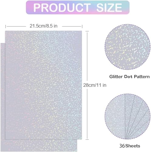 Image of True-Ally 20 Sheets Holographic Sticker Paper, Transparent Holographic Vinyl Laminate Film, Clear Overlay Lamination Sticker Paper Self Adhesive Waterproof - 8.5x11 inch (Glitter DOT Pattern)
