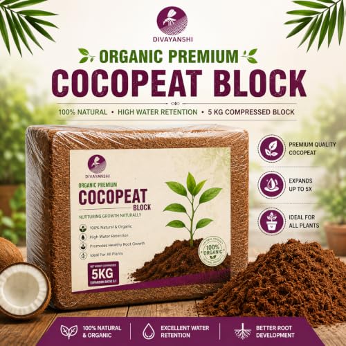 Image of Divayanshi Cocopeat Block for Plants & Gardening | 100% Natural Organic Growing Medium | High Water Retention Soil Conditioner for Home Garden, Nursery & Pots-5kg
