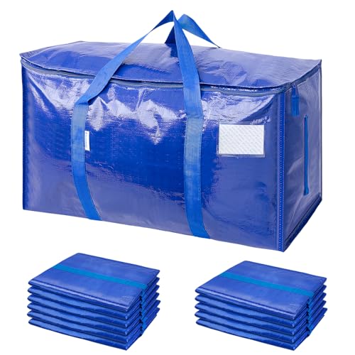 TICONN 12 Pack Extra Large Moving Bags Heavy Duty with Zippers & Carrying Handles, Durable Storage Bags Moving Boxes for Closet Organizers and Storage (12 Pack, Blue) 12 Pack Blue
