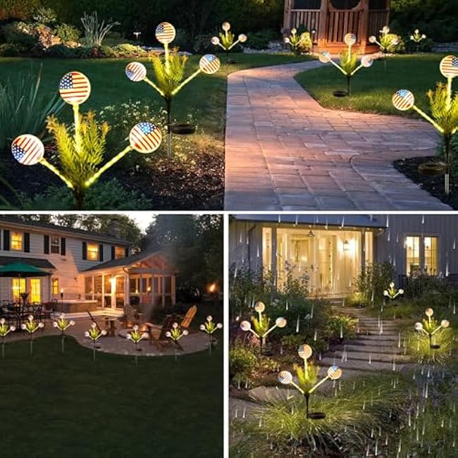Solar Lights Outdoor Waterproof, 2 Pack American Flag Garden Lights for Yard,Garden,Patio,Pathway Decoration, Landscape Ambient Lighting for Festival,Holiday,Party,Christmas Gifts New Year Decorations