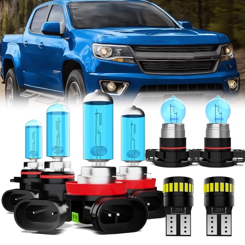 Image of Headlight Bulbs License Plate Lights Fit For Chevrolet Colorado 2015-2020, 9005 High Beam + H11 Low Beam + 5202 Fog Lights Halogen Light Bulb + License Plate Lights, Pack of 8