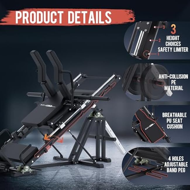 Eonfit EL2 Leg Press Machine for Home Gym, Hack Squat Machines with Linear Bearing 45¡ã (30¡ã~60¡ã Adjustable) Lower Body Strength Training Equipment 1200lbs with Weight Storage