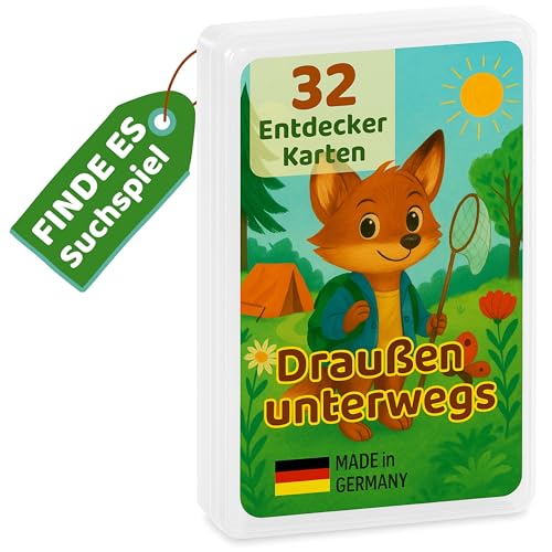 JP Journey Entdeckerkarten für Kinder ab 4 Jahren – 32 Outdoor-Aufgaben zum Forschen & Entdecken in Wald, Park & Garten I Natur-Spiel für Mädchen & Jungen I Lernspiel & Geschenk I Reiseformat im Etui