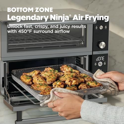 Image of Ninja Double Oven Pro Smart XL Countertop Oven & Air Fryer | 30.2 Qt Capacity | 12-in-1 with Smart Finish & DualZone Tech to Cook 2 Meals at Once | Fits up to 4.5lb Chicken | Stainless Steel | DCT801