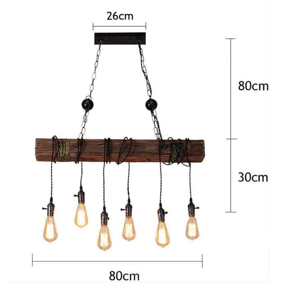Oprawa oświetleniowa wisząca retro vintage żyrandol przemysłowy drewniany lampa sufitowa przemysłowe wyposażenie oświetleniowe E27 salon sypialnia kuchenna restauracja, 6 głów