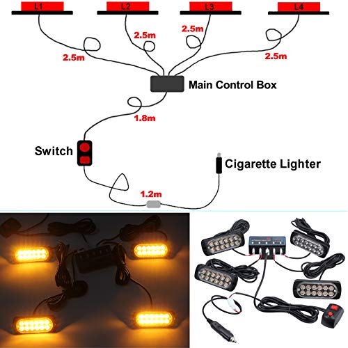 12 LED Car Strobe Lights, Kamtop 4pcs IP65 Waterproof 12 LED Car Strobe Flash Lights Warning Beacon Emergency Flashing… - Image 4