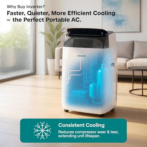 Image of SereneLife 16,000 BTU Inverter Portable Air Conditioner with Dehumidifier, Heat, & Fan | Dual Hose, Wi-Fi Enabled Portable AC Unit | Compact Standing Air Conditioner with Window Kit