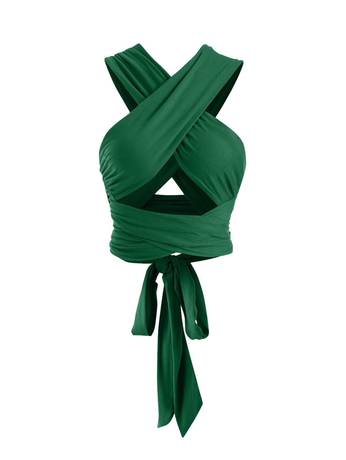 Women's Ribbed Halter Crop Top Criss Cross Ruched Lace-up Cami Bandana Top Cropped Tank Top-image-25