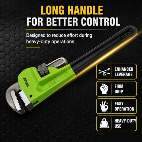 Image of Wulf 18 Inch Heavy Duty Pipe Wrench | Adjustable Chrome Vanadium Steel Plumbing Tool for Construction, Industrial & Professional Use | Strong Grip, Anti-Slip Teeth | Durable Hand Tool