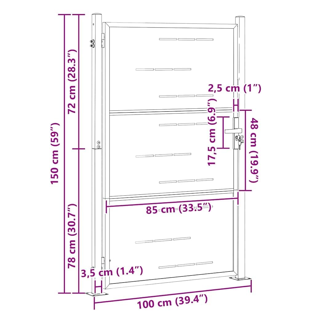 vidaXL Puerta de jardín Plateado 85 x 144 cm Acero Inoxidable, Puerta de Acero Moderna para jardín y terraza, Barrera Segura, Entrada Rectangular para el hogar