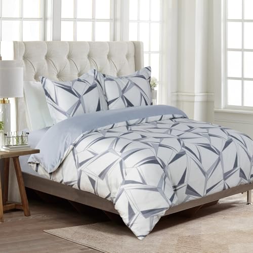 Majestic Giftware Madison Linen 6-Piece Queen Size Duvet Bedding Set (BL500-Q-2) | Tokyo Comfort - Ash 300 Thread Count Cotton Sateen | 1 Fitted Sheet, 1 Duvet, 4 Pillowcases | Soft & Luxurious