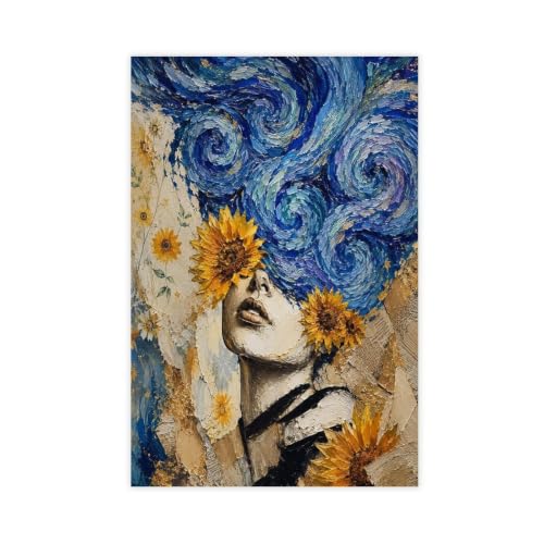 Toile femme tournesol grand format 61x91,4 cm pour deco murale