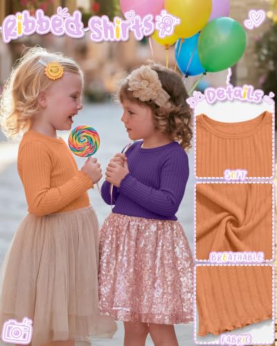 Image of 4 Pack Toddler Girls' Long Sleeve Shirts Cotton Tops