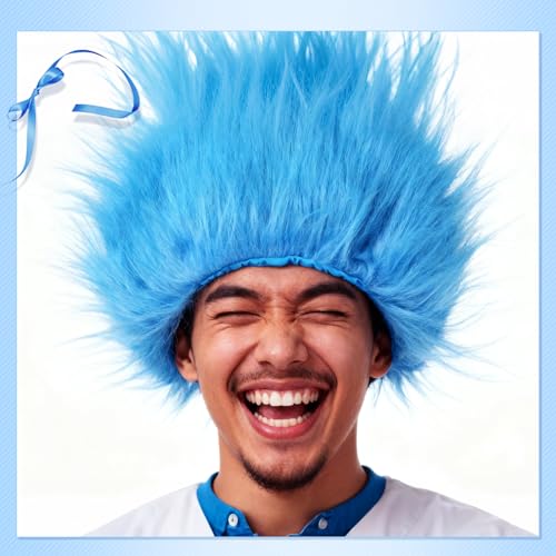 Image of Funny Sky Blue Wigs Hair Headband Halloween Costume Silly Crazy Wig for Adults