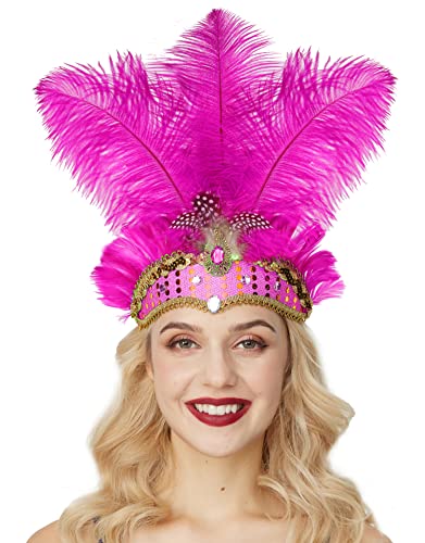 Gionforsy Carnival Headpieces for Women Feather Headdress Mardi Gras Accessories 1920s Flapper Headband