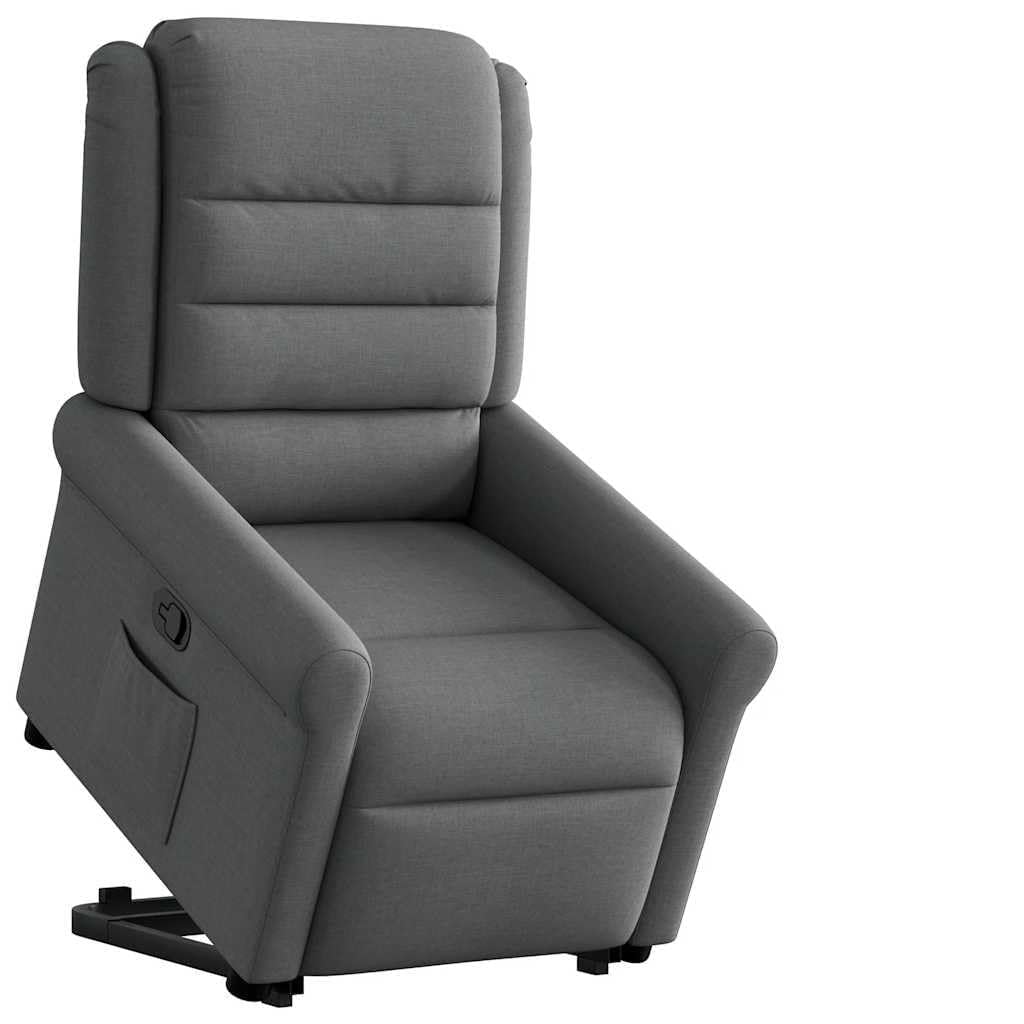 Fotel relaksacyjny z funkcją wspomagania wstawania, ciemnoszary, regulowany, z silnikiem elektrycznym, wygodne siedzisko z tapicerką, stabilna drewniana rama metalowa, ergonomiczny do salonu